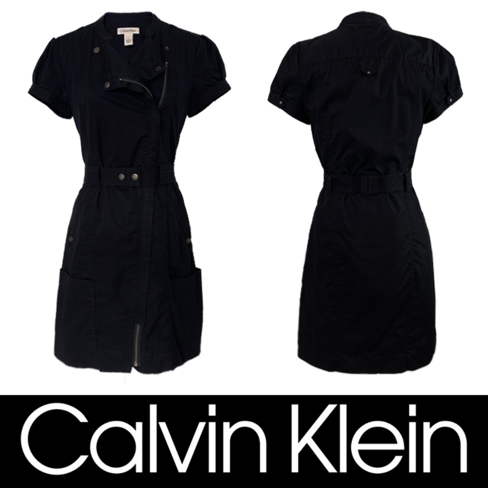 Calvin Klein Moto Zip Belted Utility Shirt Dress